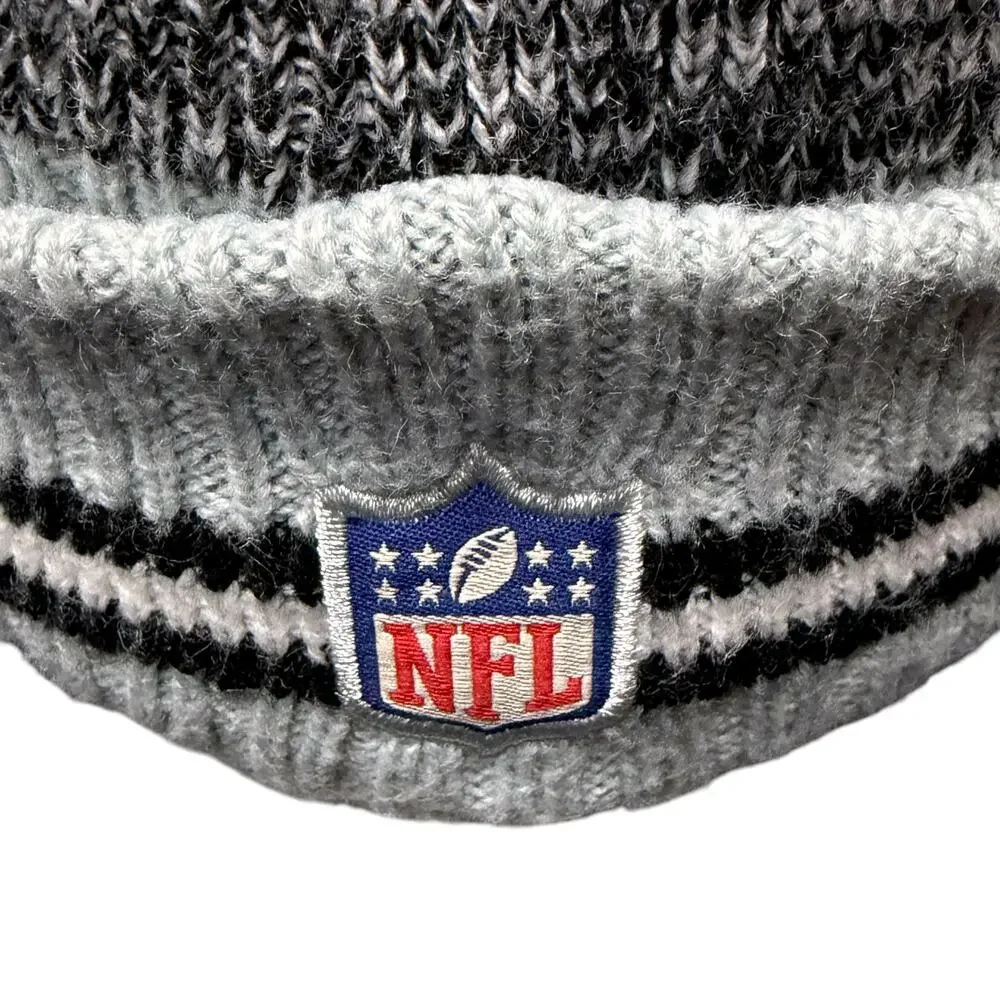 Las Vegas Raiders Knit Winter Hat Beanie New Era Pom Cap Gray Black Fleece Lined